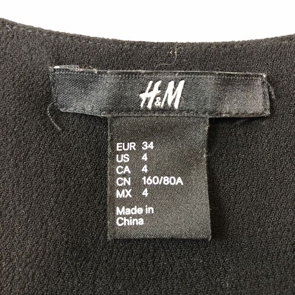 H&M V Neck Tunic Top Women 4 Black Semi-Sheer 3/4 Sleeves Blouse Keyhole Flowy - Picture 6 of 9